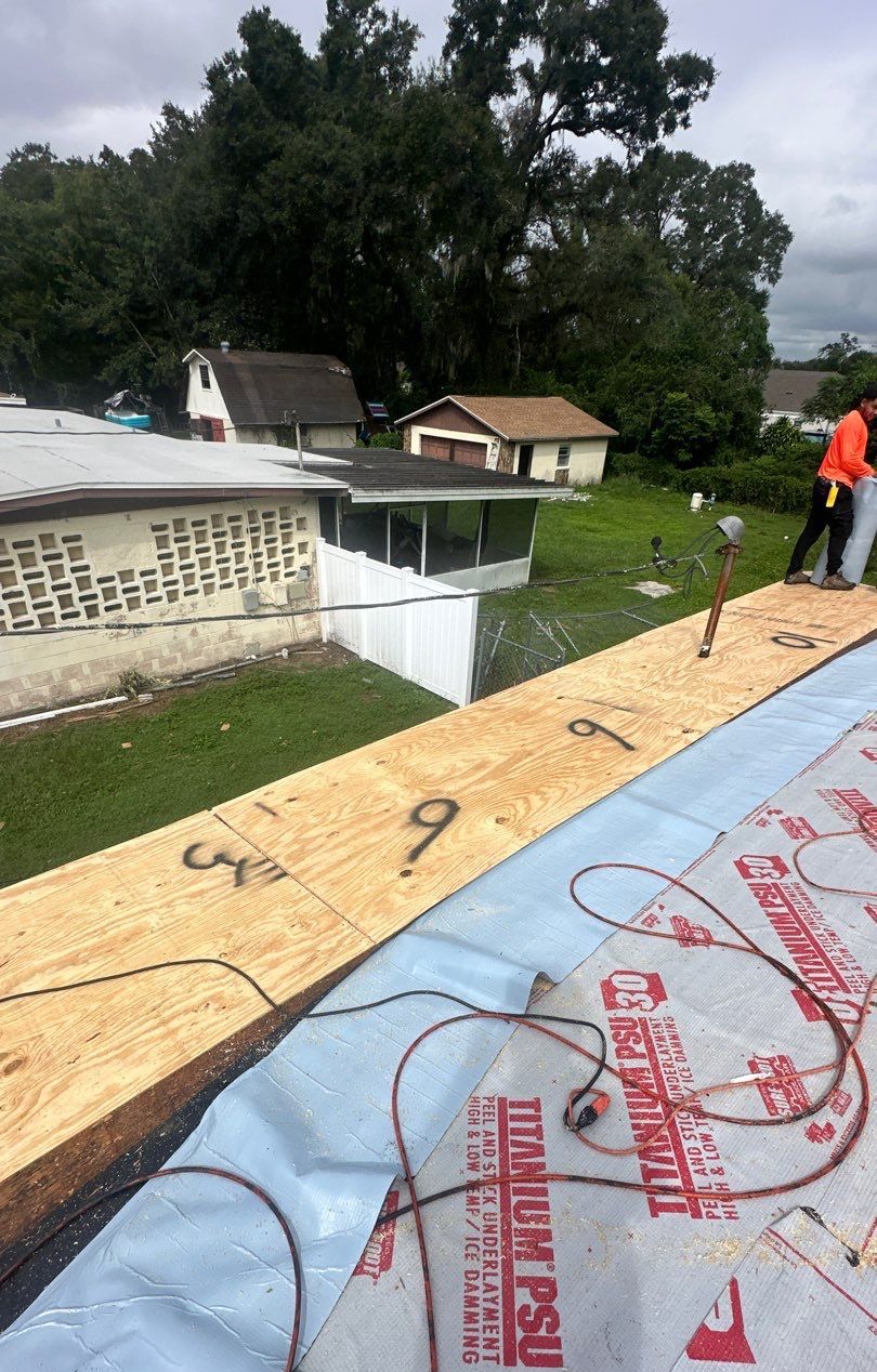 New plywood decking and underlayment on a Brandon roof
