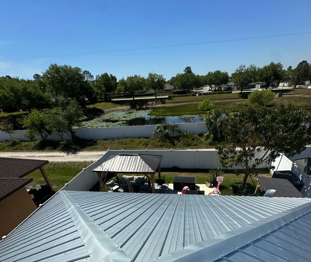 Metal roof over the backyard side of a Riverview home