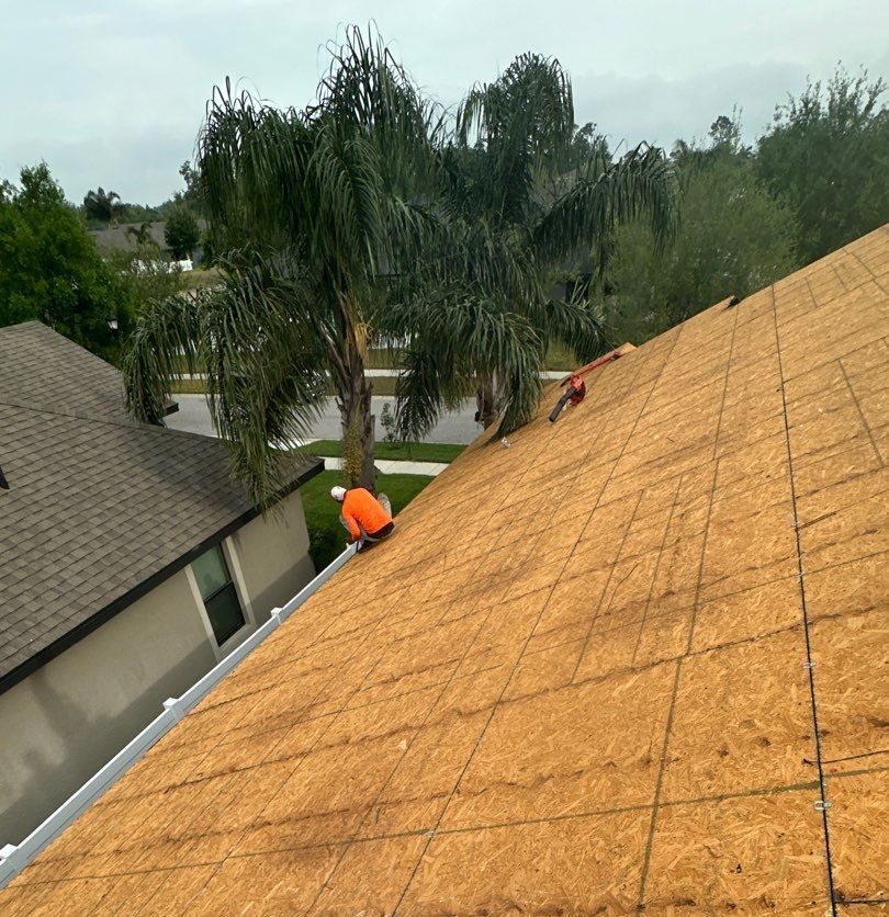 New roof decking installed during a metal roof replacement in Riverview