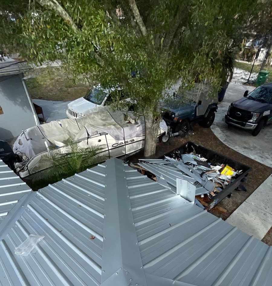 New metal hip and ridge trim on a Galvalume roof in South Tampa