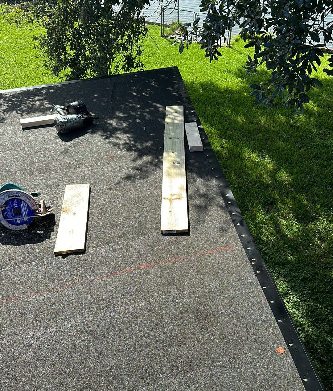 Base sheet on the low slope roof during installation