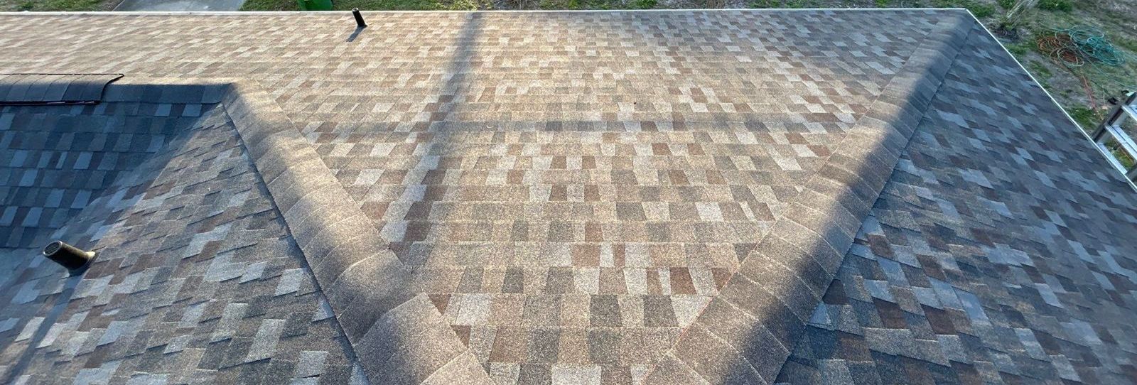 New architectural shingles at a hip on a replaced roof in Tampa FL